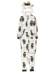 Womens Plush White Cow Themed Hoodie Pajamas Blanket Sleeper Union Suit