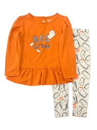 Toddler Girls Halloween Boo Ghosts Crew Orange Polka Dot Top & Leggings Set