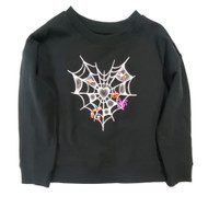 Girls Long Sleeve Black Spider Web Sparkle Heart Halloween Sweatshirt