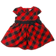 Carters Infant Girls Red & Black Buffalo Check Side Bow Holiday Party Dress