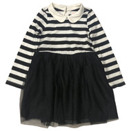 Girls Black & White Striped Lone Sleeve Tutu Skater Dress