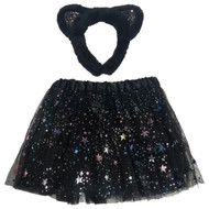 Toddler Girls Black Star Print Tutu Skirt & Kitty Cat Headband Set OSFM (2T-5T)