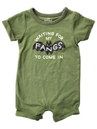 Infant Boys Green "Waiting For My Fangs To Come In" Halloween Romper