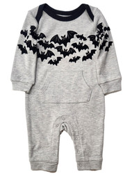 Infant Boys Gray & Black Bats With Front Pocket Halloween Romper