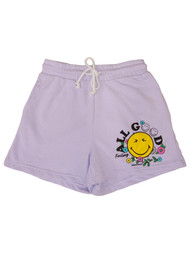 Smiley World Womens Jrs Purple "All Good Feeling" Basketball Shorts W/Pockets
