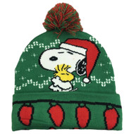 Peanuts Womens Green Snoopy Christmas Beanie Stocking Cap Hat