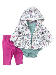 Carters Infant Girls 3 PC Bodysuit Pants & Polar Bear Print Jacket Set 3 Months