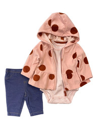 Carters Infant Girls 3-Piece Little Polka Dot Jacket Bodysuit & Pants Set