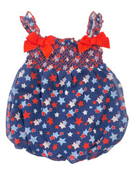 Infant Girls Red White & Blue Stars Print Patriotic Romper Baby Outfit 0-3 M