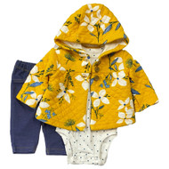 Carters Infant Girls 3-Piece Yellow Floral Cardigan Bodysuit & Pants Set