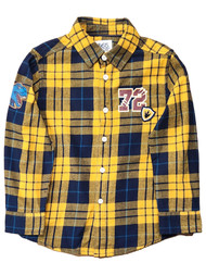 Boys Blue & Yellow Plaid Dinosaur Long Sleeve Button Down Shirt Size 6