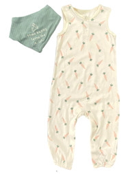 Infant & Toddler Girls Easter Carrot Print Romper Sleeveless Jumpsuit & Bib