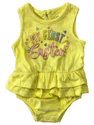 Infant Girls My First Easter Yellow Double Ruffle Romper Bodysuit Outfit