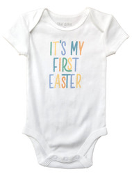 Infant Boys White Short Sleeve First Easter Romper Bodysuit Size 6 Months