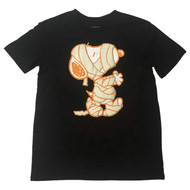 Peanuts Womens Black Snoopy Mummy Themed Halloween T-Shirt Tee Shirt
