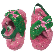 Womens Plush Wicked Slippers Pink & Green Scuffs
