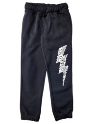 Boys Black Lightning Bolt Skull Sweats 2 Pocket Jogger Sweats Pants