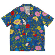 Roberto Lugo Mens Blue Floral Chicken Short Sleeve Button-Down Shirt