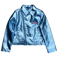 Disney Stitch Girls Shiny Metallic Blue Moto Jacket