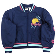 Girls Blue Def Leppard Bomber Jacket Leopard Coat