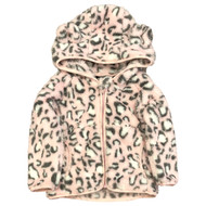 Infant & Toddler Girls Plush Pink Leopard Print Hoodie Jacket Zip Front