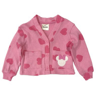 Infant & Toddler Girls Pink Hearts Minnie Mouse Valentines Button Up Sweater