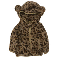 Infant & Toddler Girls PlushBrown Leopard Print Hoodie Jacket Zip Front