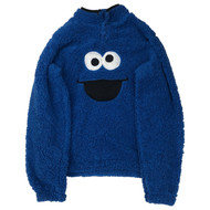 Mens Plush Blue Sherpa Cookie Monster Shacket Pull-Over Jacket