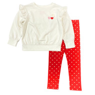 Toddler Girls White & Red Heart Valentines Day Outfit Pants & Sweatshirt Set