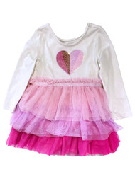 Infant Toddler Girls Long Sleeve Pink Layered Tutu Valentines Dress