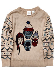 Marvel Boys Tan Long Sleeved Hulk, Spider-Man Superhero Christmas Sweater
