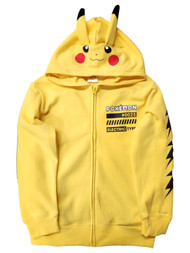 Boys Yellow Pokemon Zip Front Hoodie Sweatshirt With Two Pockets Lg 10-12