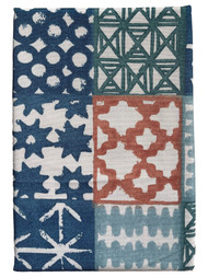 Food Network Blue Geometric Patchwork Indoor Outdoor Tablecloth 60x84 Ob