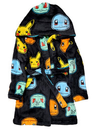 Pokemon Boys Black Pikachu & Friends Plush Bath Robe House Coat Small 6-7