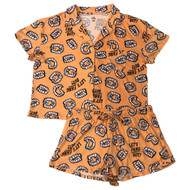 Womens Orange Vampire Fang Halloween Pajamas Shorts & Top Sleep Set