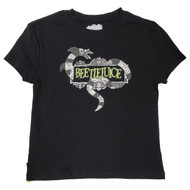 Womens (Jrs) Black Tight Fit Semi-Crop Beetlejuice Halloween Tee Shirt