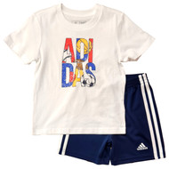 Adidas Toddler Boys White All Sports Graphic Tee Shirt & Shorts Outfit Set 3T