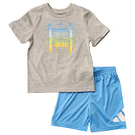 Boys Gray & Blue Adidas Football T-Shirt & Shorts Outfit Set