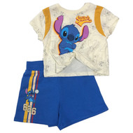 Disney Stitch Girls Yellow & Blue Outfit Tee Shirt & Shorts Set