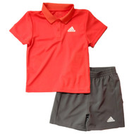 Boys Orange & Gray Adidas Polo T-Shirt & Athletic Shorts Outfit Set