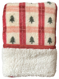 Cuddle Duds Trees with Red & Pink Plaid Sherpa Fleece Micro Plush Throw Blanket