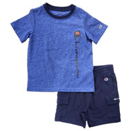 Boys Light & Dark Blue Champion T-Shirt & Athletic Shorts Outfit Set