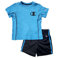 Boys Blue & Black Champion T-Shirt & Athletic Shorts Outfit Set