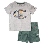 Boys Gray & Green Champion T-Shirt & Athletic Shorts Outfit Set