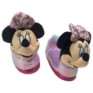 Disney Toddler Girls Pink Sequin Minnie Mouse Slippers House Shoes