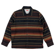 Wrangler Mens Black Orange Stripe Relaxed Fit Long Sleeve Utility Shirt