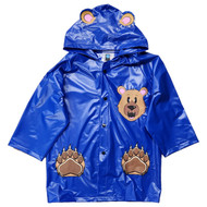 Toddler Boys Blue Rain Jacket Water Resistant Teddy Bear Jacket