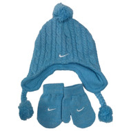 Nike Toddler Girls Trapper Hat & Mittens Set Blue Sparkle