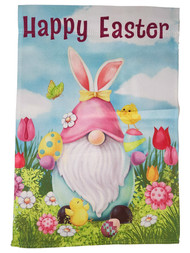 Bright Colorful Spring Gnome Bunny Ears Happy Easter Chicks Holiday Garden Flag