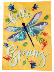 Bright Colors Hello Spring Shiny Metallic Winged Dragonfly Garden Banner Flag